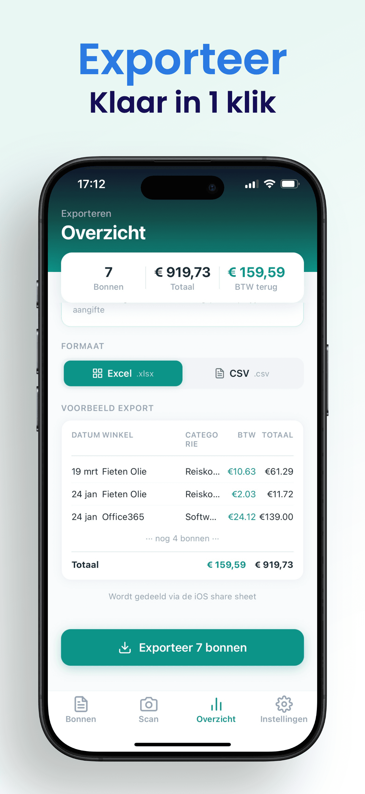 Bonly app - Exporteer bonnen naar Excel