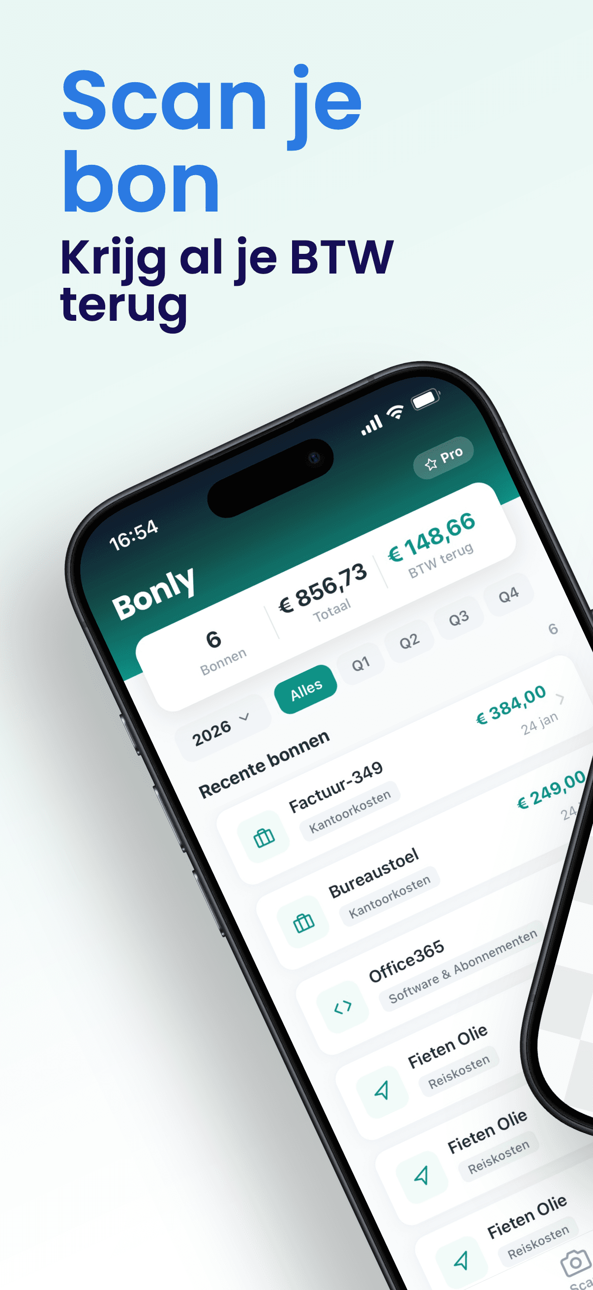 Bonly app - Home scherm met bonnen overzicht